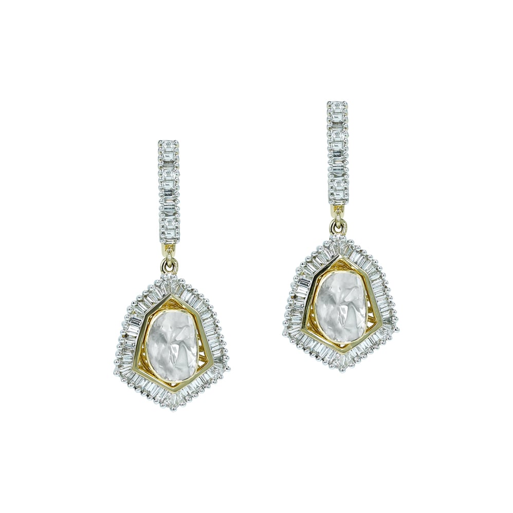 Dangling Polki Earrings with Baguette Halo
